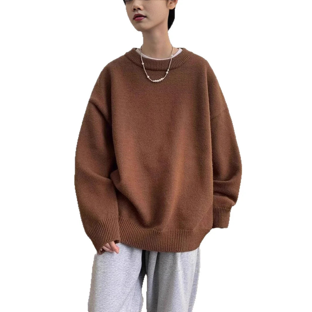 Women's Oversized Sweater with Round Neckline & Stretchy Cuffs - Worn Front Sweatpants