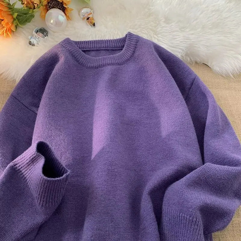 Lilac Women's Oversized Sweater with Round Neckline & Stretchy Cuffs