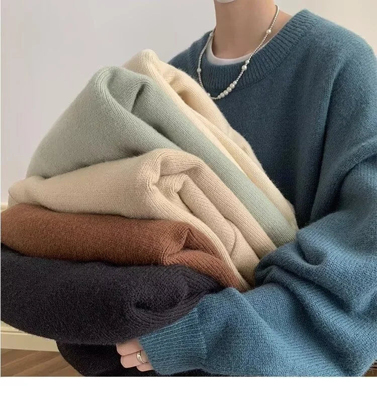 Medium blue Women's Oversized Sweater with Round Neckline & Stretchy Cuffs