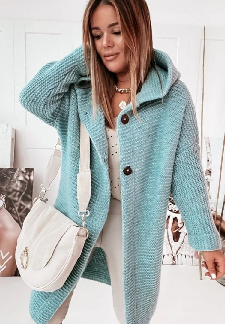 Mint Green Women's Oversized Hooded Cardigan with Button Front & Relaxed Fit - Lifestyle Bag