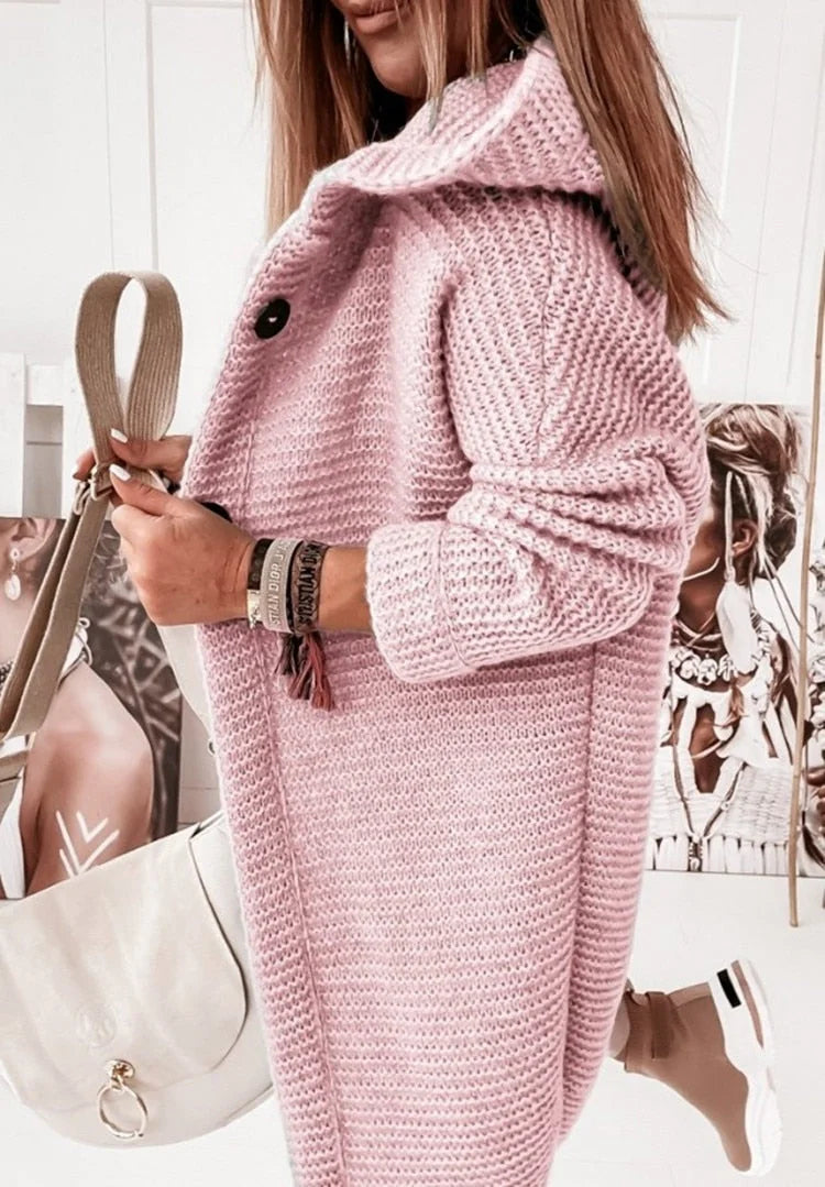 Women's Oversized Hooded Cardigan with Button Front & Relaxed Fit - Side Detail Arm