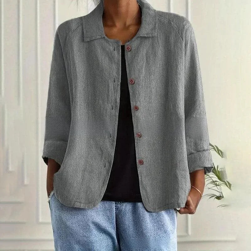 Women's Linen Shirt Jacket with Oversized Fit & 3/4 Sleeves