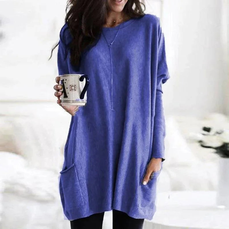 Women's Oversized Tunic Top with Lightweight Fabric & Long Sleeves