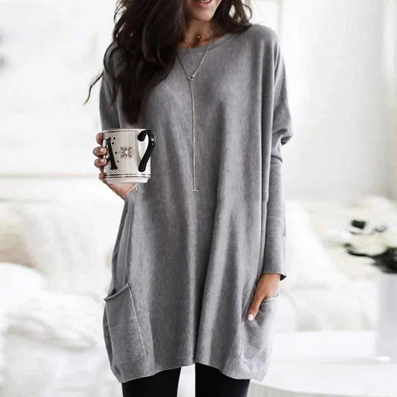 Women's Oversized Tunic Top with Lightweight Fabric & Long Sleeves