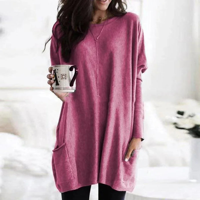 Pink Women's Oversized Tunic Top with Lightweight Fabric & Long Sleeves