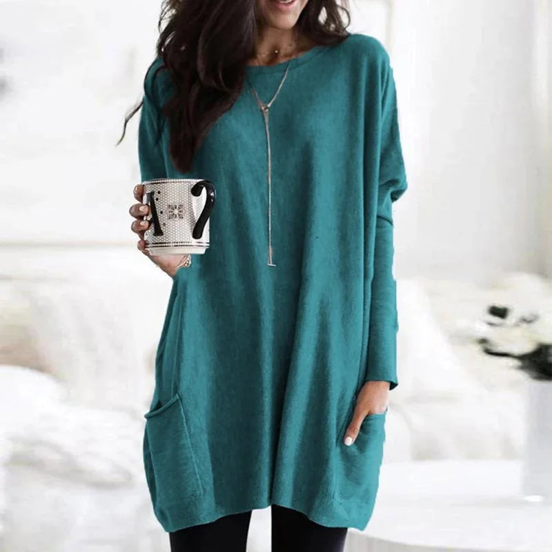 Women's Oversized Tunic Top with Lightweight Fabric & Long Sleeves