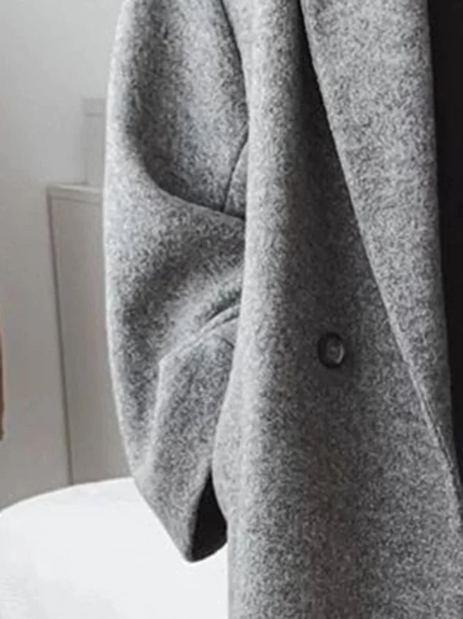 Grey Women's Oversized Wool Coat with Notched Lapel & Patch Pockets — Stevie - Pocket Detail