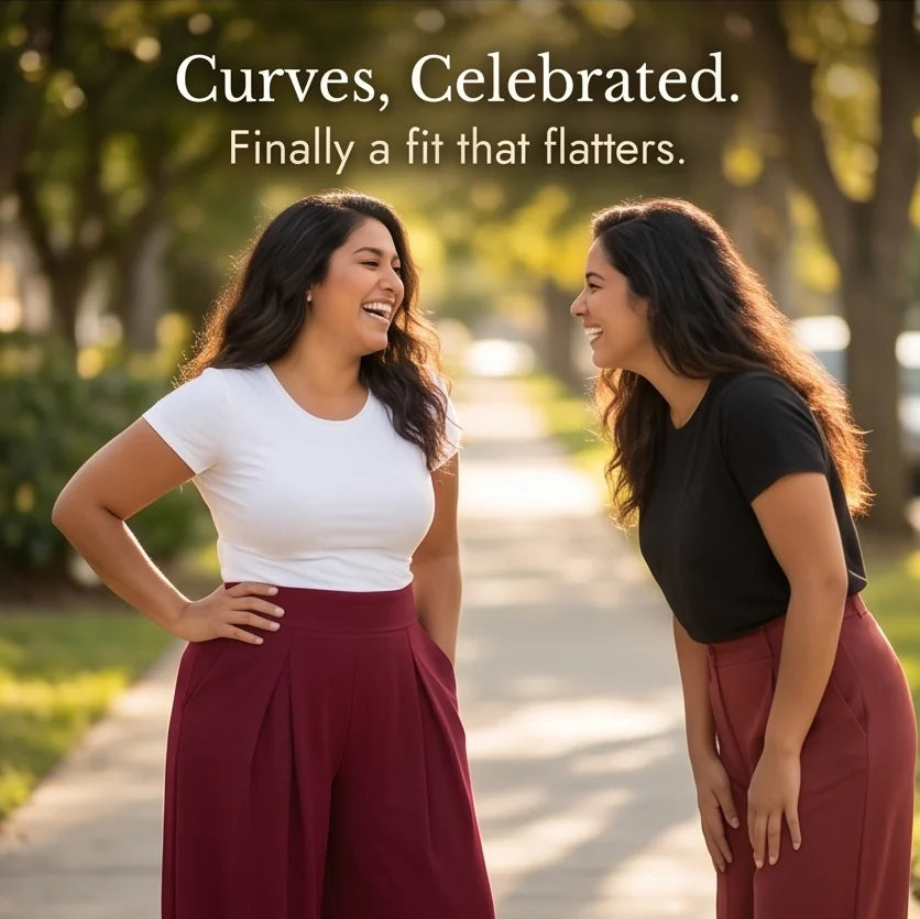Women's Pleated Palazzo Pants with High-Waisted Wide-Leg Drape - Lifestyle Duo Pose