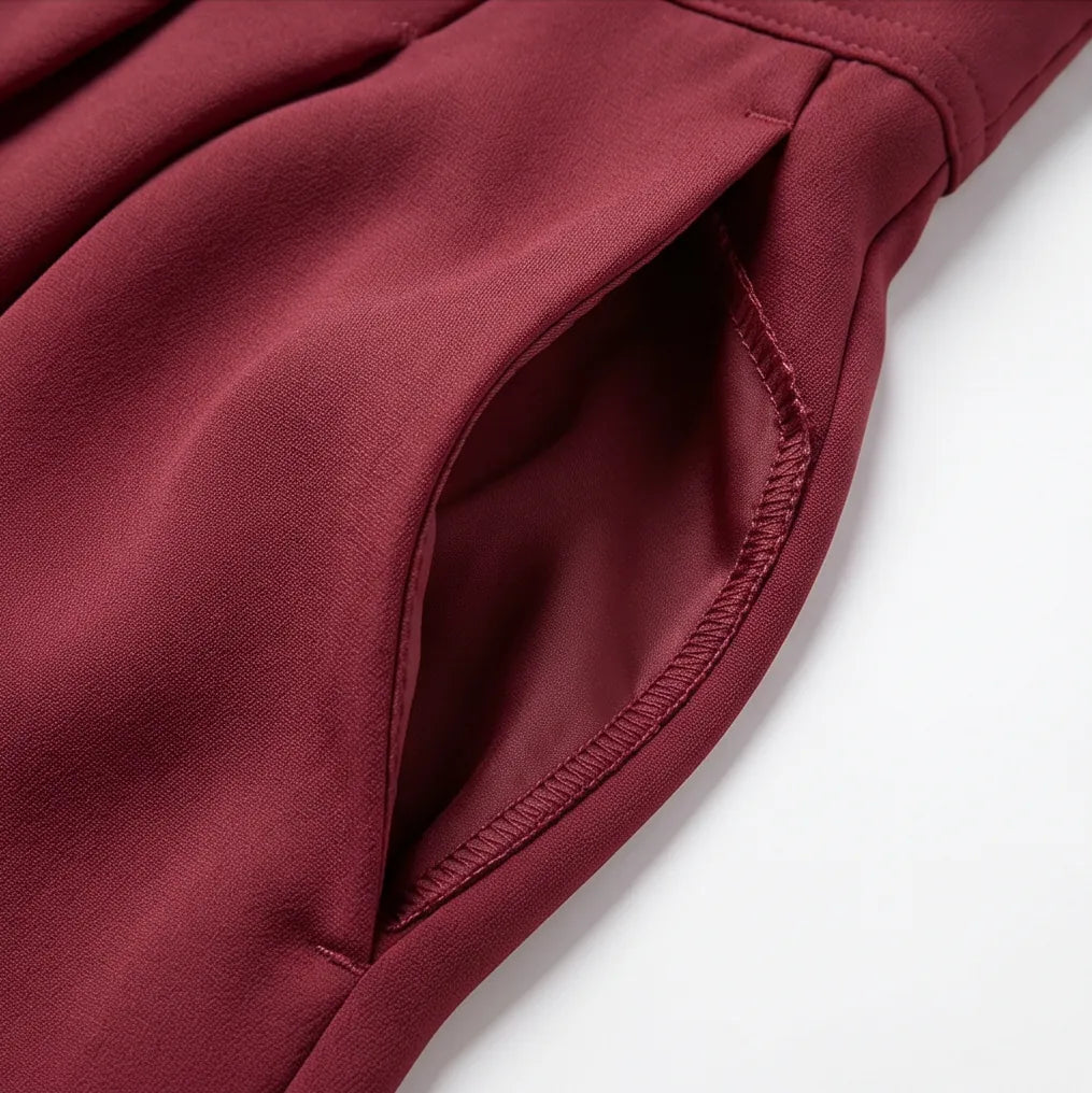 Women's Pleated Palazzo Pants with High-Waisted Wide-Leg Drape - Pocket Opening Detail