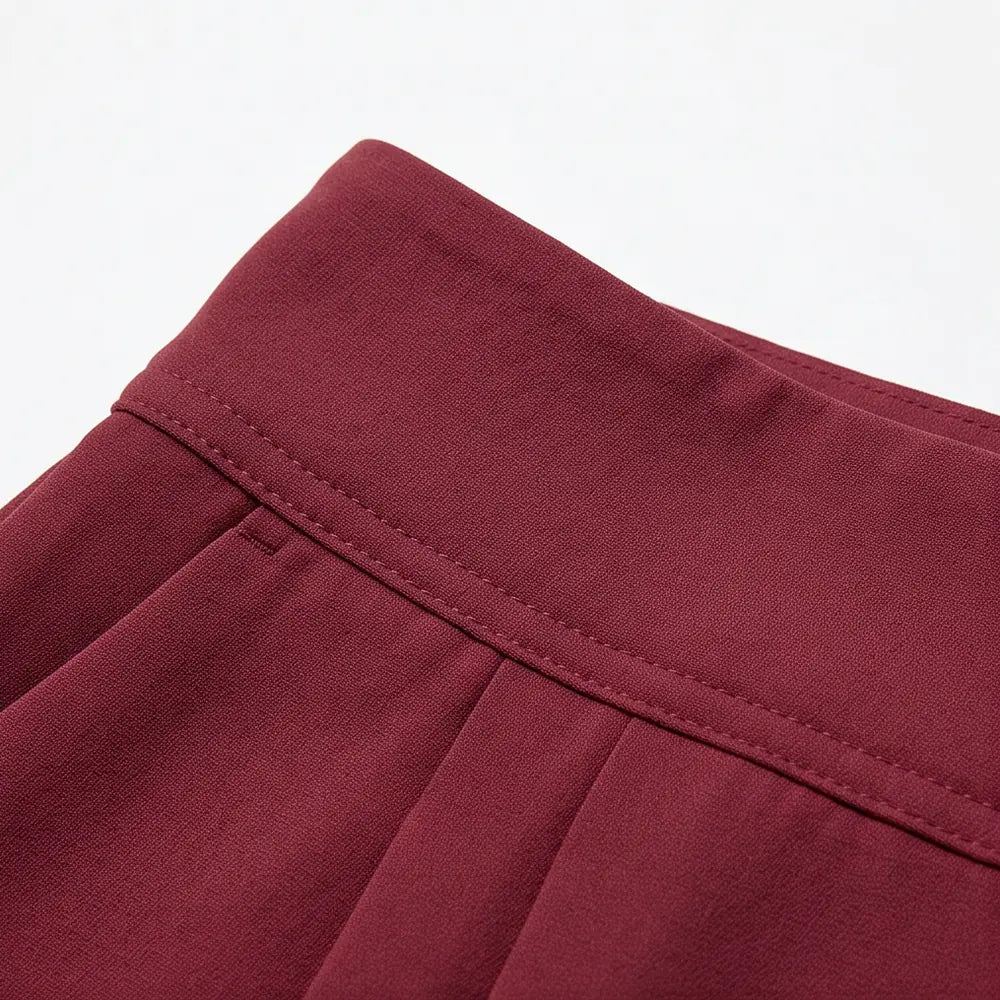 Women's Pleated Palazzo Pants with High-Waisted Wide-Leg Drape - Waistband Fabric Closeup