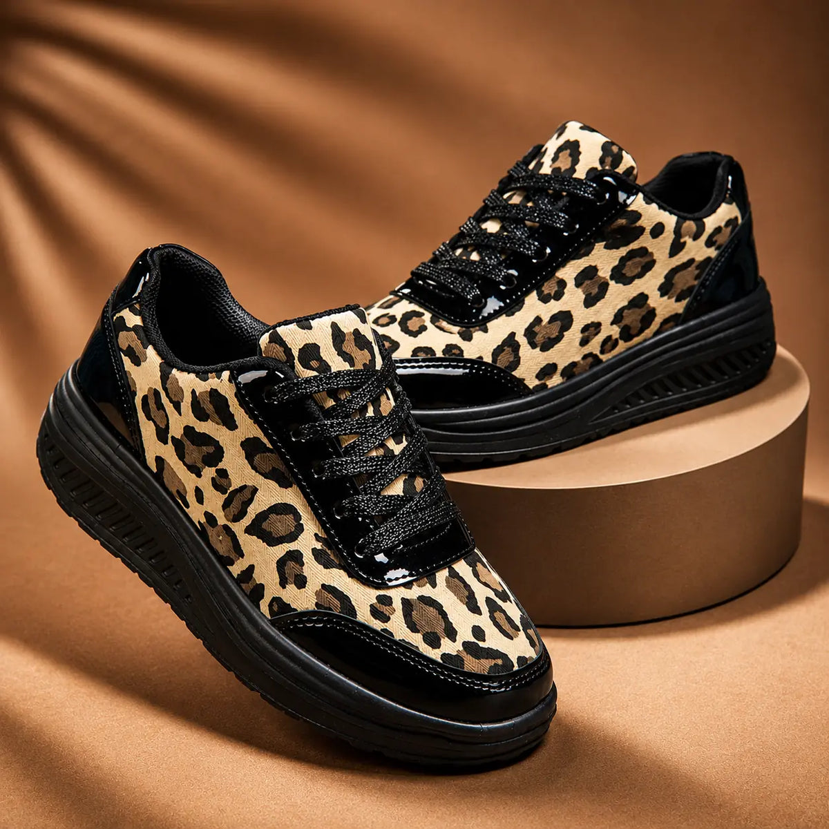 Women's Platform Sneakers in Leopard Print with Mirror-Metallic Accents - Pair Studio