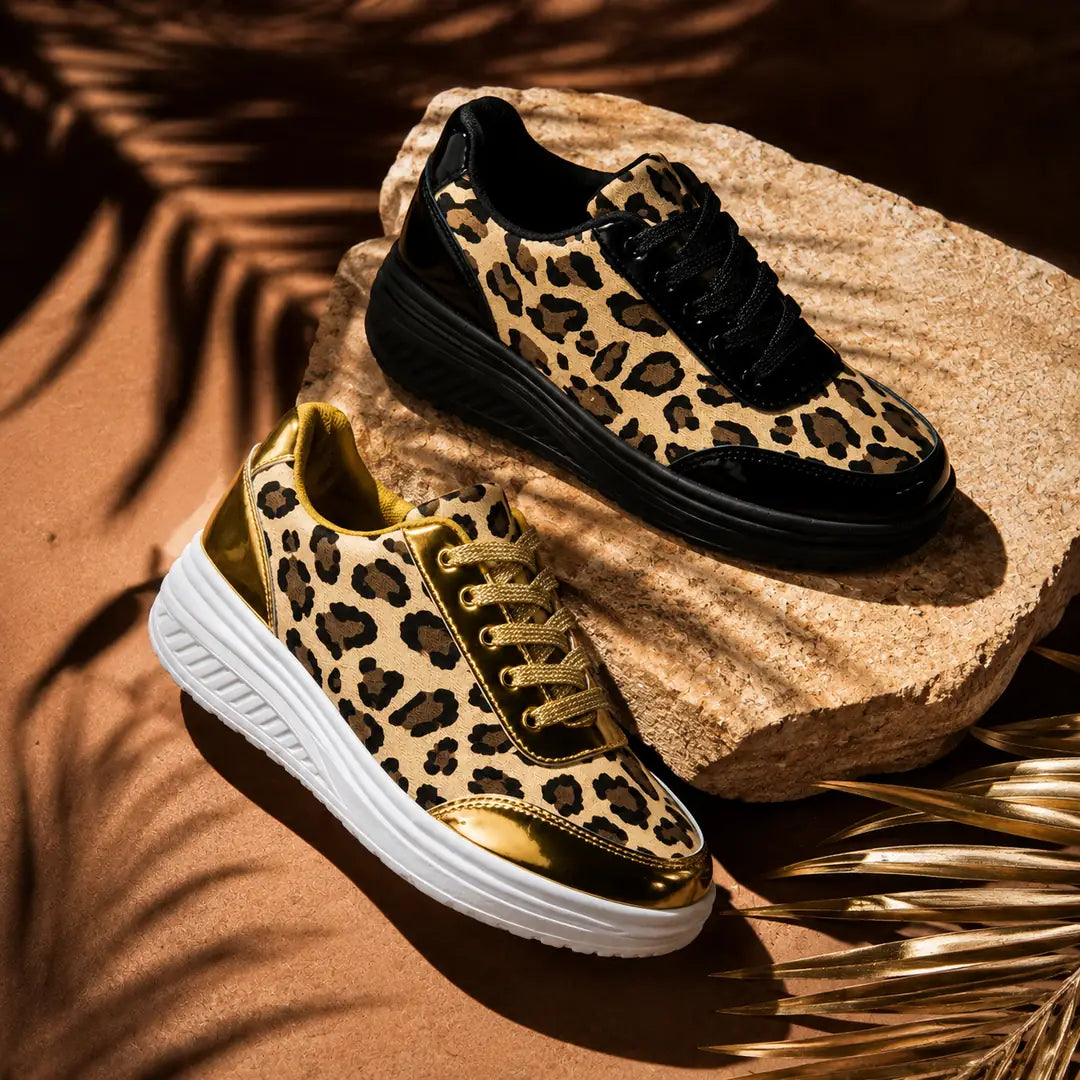 Women's Platform Sneakers in Leopard Print with Mirror-Metallic Accents - Color Comparison