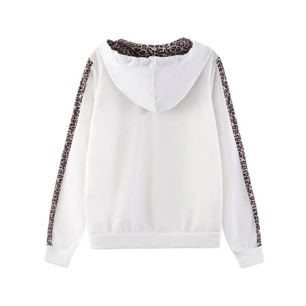 White Women's Leopard-Print Zip-Up Tracksuit with Contrast Stripe Hoodie & Joggers — Maisie - Back Detail