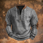 Grey Men's Quarter Zip Sweater with Cable Knit Detail & Suede Elbow Patches — Bennett