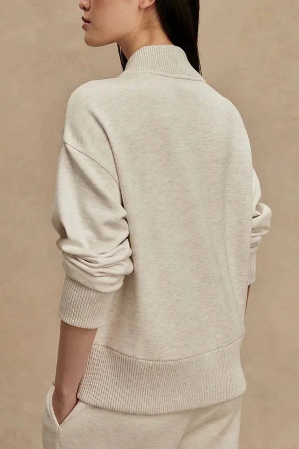 Women's Quarter Zip Set with Ribbed Knit Pullover & Wide-Leg Pants - Back Detail