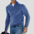 Blue Men's Quarter Zip Sweater with Ribbed Cotton Knit Collar — Emmett