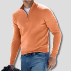 Orange Men's Quarter Zip Sweater with Ribbed Cotton Knit Collar
