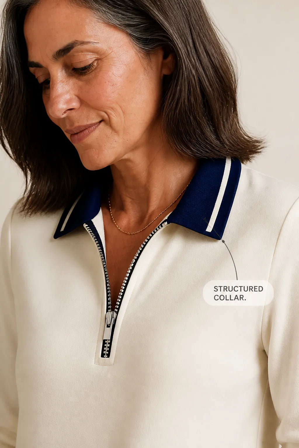 Women's Quarter Zip Sweatshirt Dress with Collared Placket & Patch Pockets - Collar Zip Detail