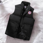 Black Men's Padded Vest with Stand Collar & Cargo Pockets — Nathan