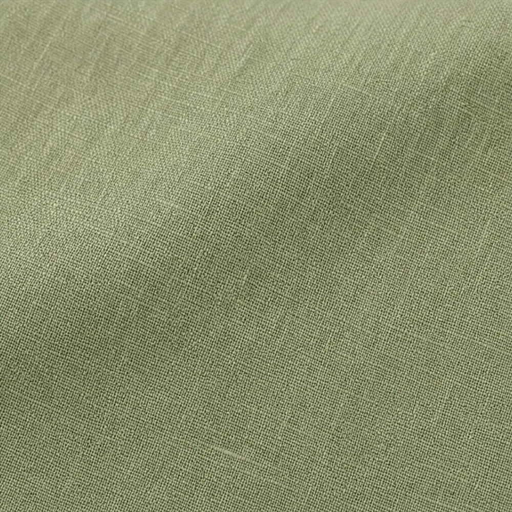 Green Women's Relaxed-Fit Linen Blend Top with Side-Button Detail — Dora - Fabric Close Up
