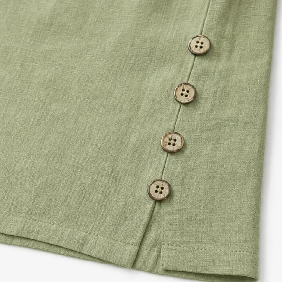 Women's Relaxed-Fit Linen Blend Top with Side-Button Detail - Hem Button Detail