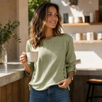 Women's Relaxed-Fit Linen Blend Top with Side-Button Detail - Lifestyle Kitchen