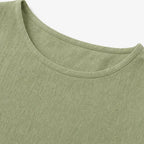 Green Women's Relaxed-Fit Linen Blend Top with Side-Button Detail — Dora - Neckline Detail