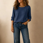 Navy Women's Relaxed-Fit Linen Blend Top with Side-Button Detail — Dora