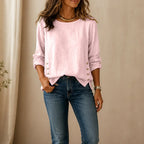 Pink Women's Relaxed-Fit Linen Blend Top with Side-Button Detail — Dora