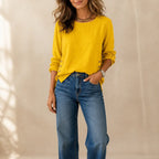 Yellow Women's Relaxed-Fit Linen Blend Top with Side-Button Detail — Dora