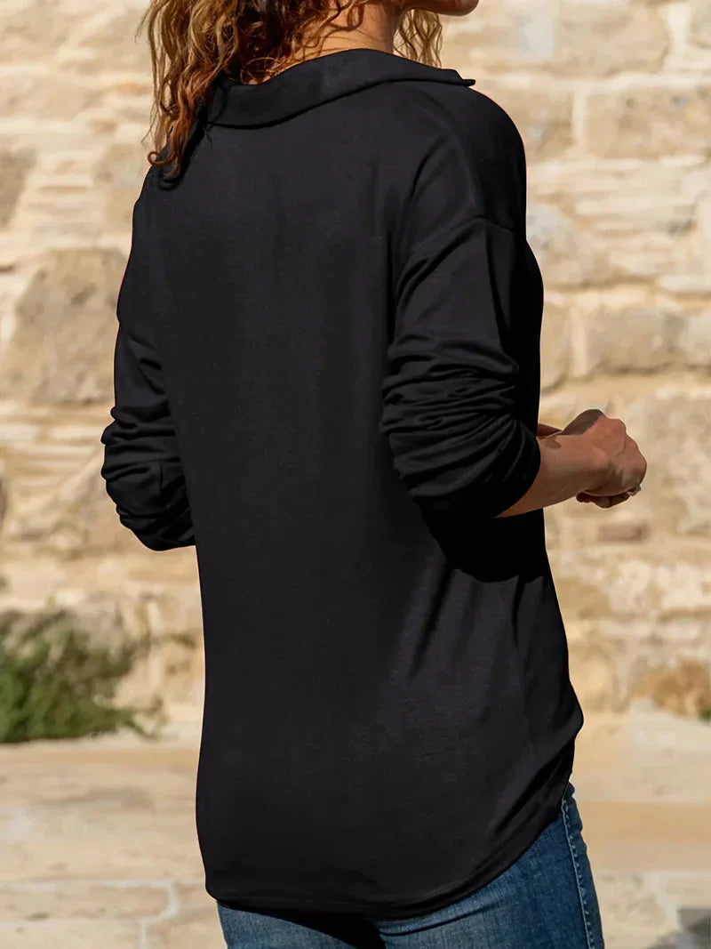 Women's Ribbed Half Zip Sweatshirt with Collared Zip Neckline - Back Detail