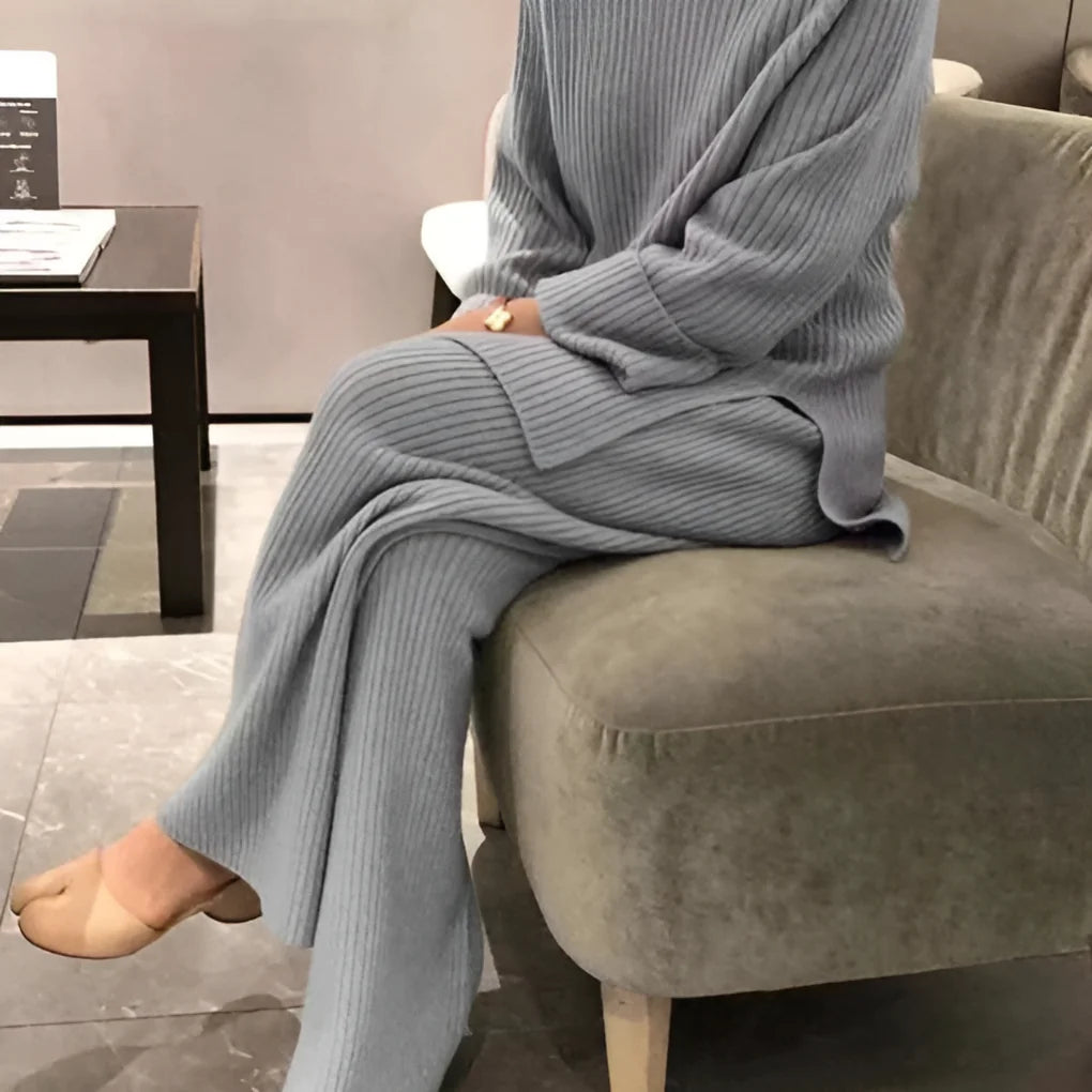 Grey Women's Knit Co-Ord Set with Relaxed Sweater & Straight-Leg Trousers — Megan