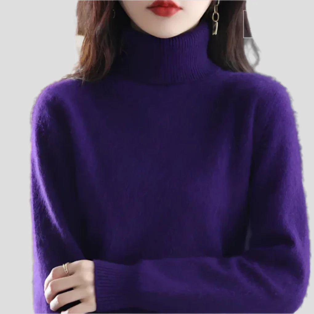 Violet Women's Ribbed Turtleneck Sweater with Fitted Roll Neck & Long Sleeves - Front Full