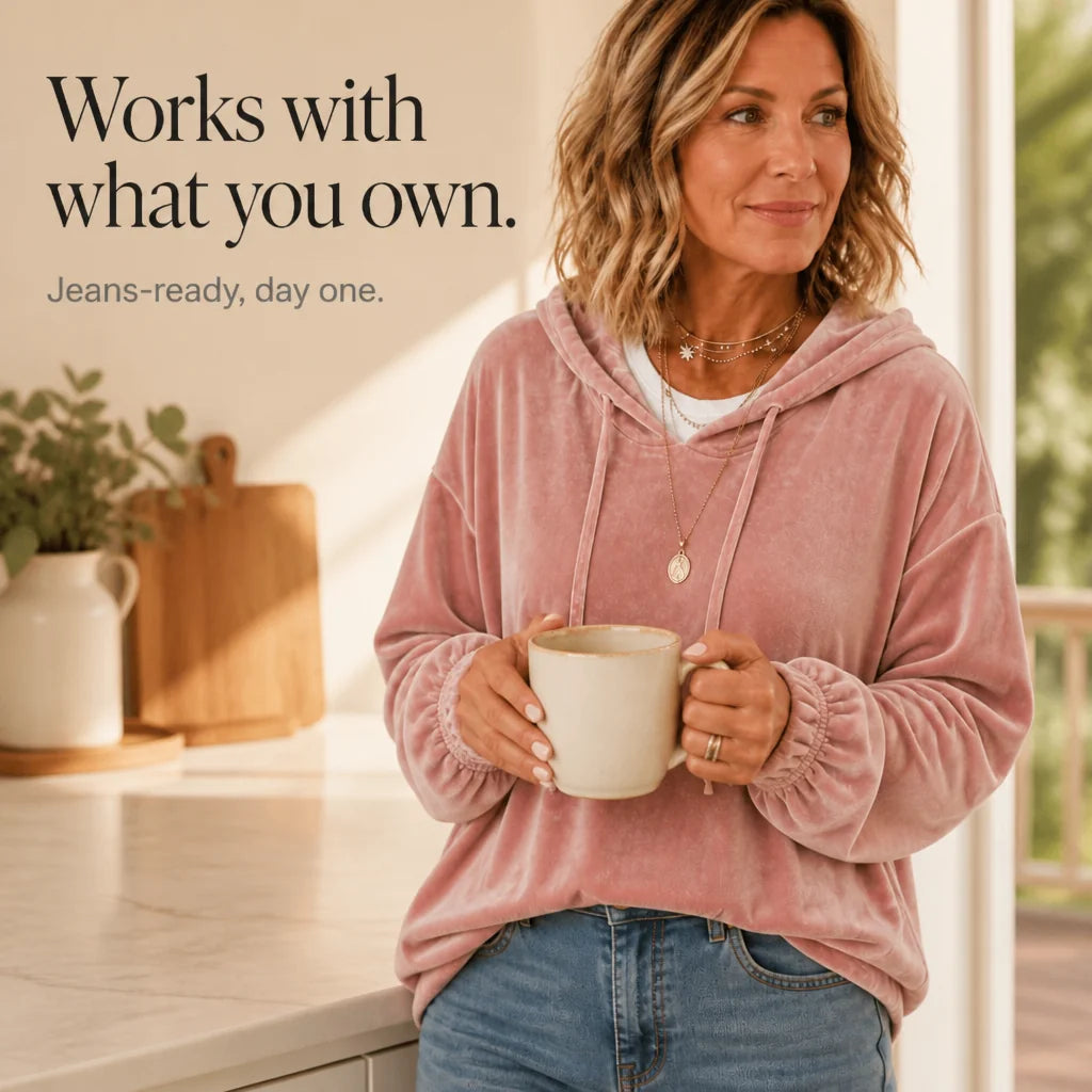 Women's Velvet Hoodie with Ruffle Cuffs & Drawstring Hood - Lifestyle Counter