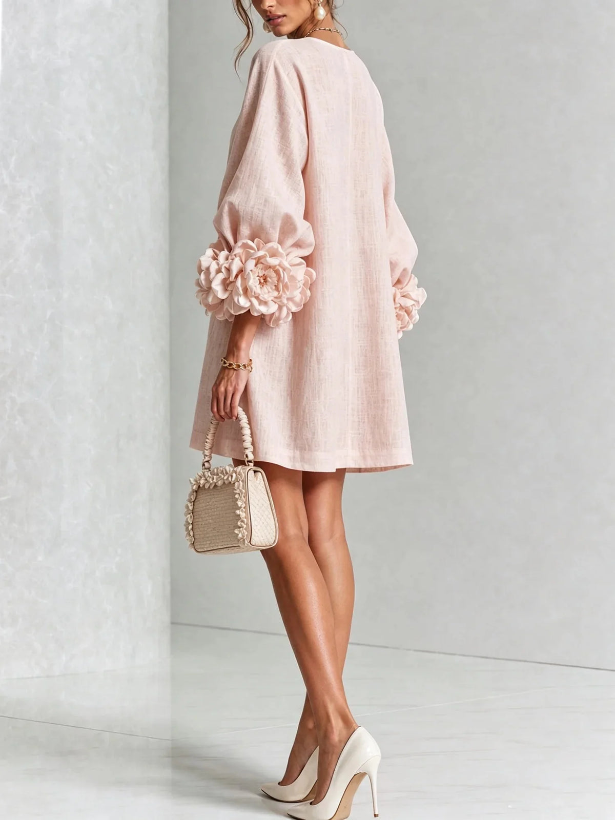 Women's Mini Dress with Sculptural Cuffs & Button Front