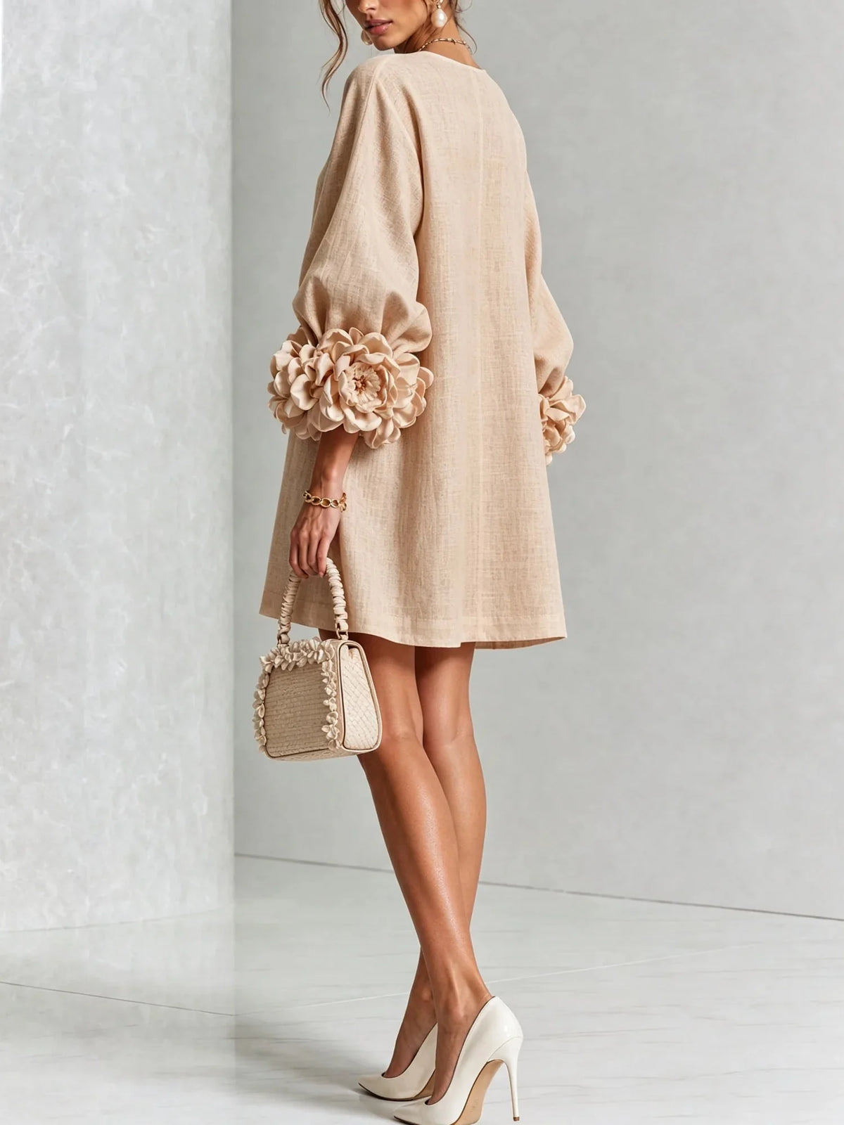 Women's Mini Dress with Sculptural Cuffs & Button Front