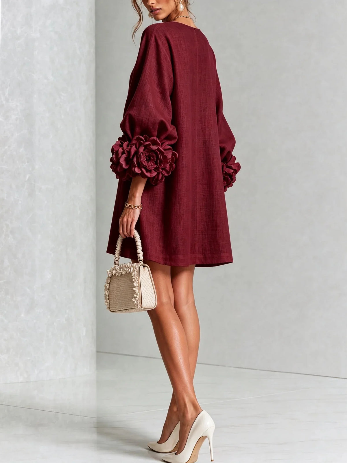 Women's Mini Dress with Sculptural Cuffs & Button Front