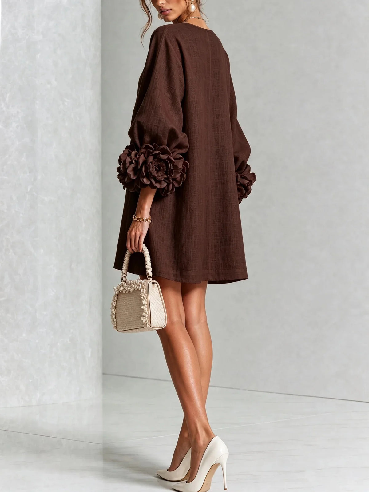 Women's Mini Dress with Sculptural Cuffs & Button Front