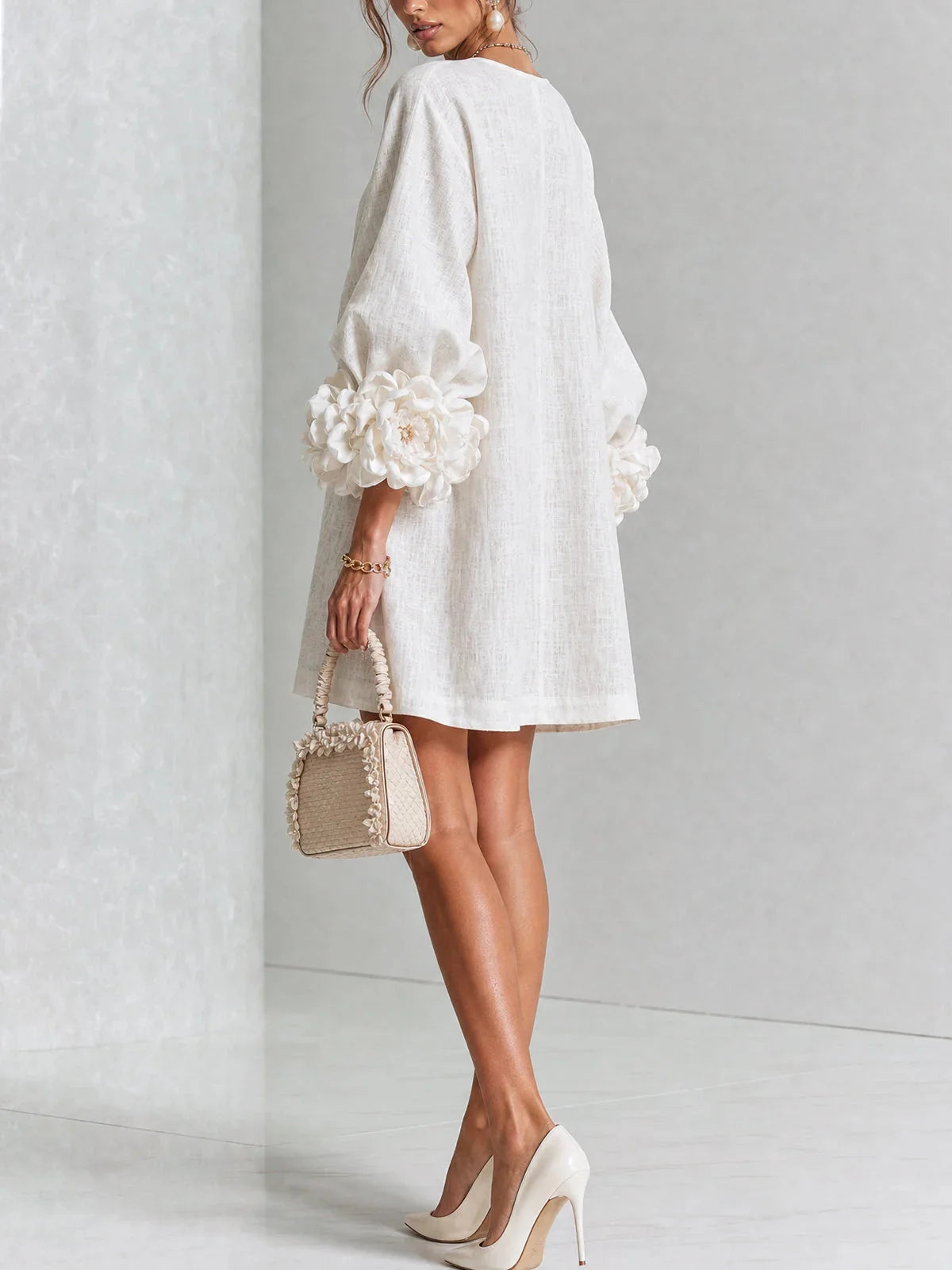 Women's Mini Dress with Sculptural Cuffs & Button Front - Back Detail