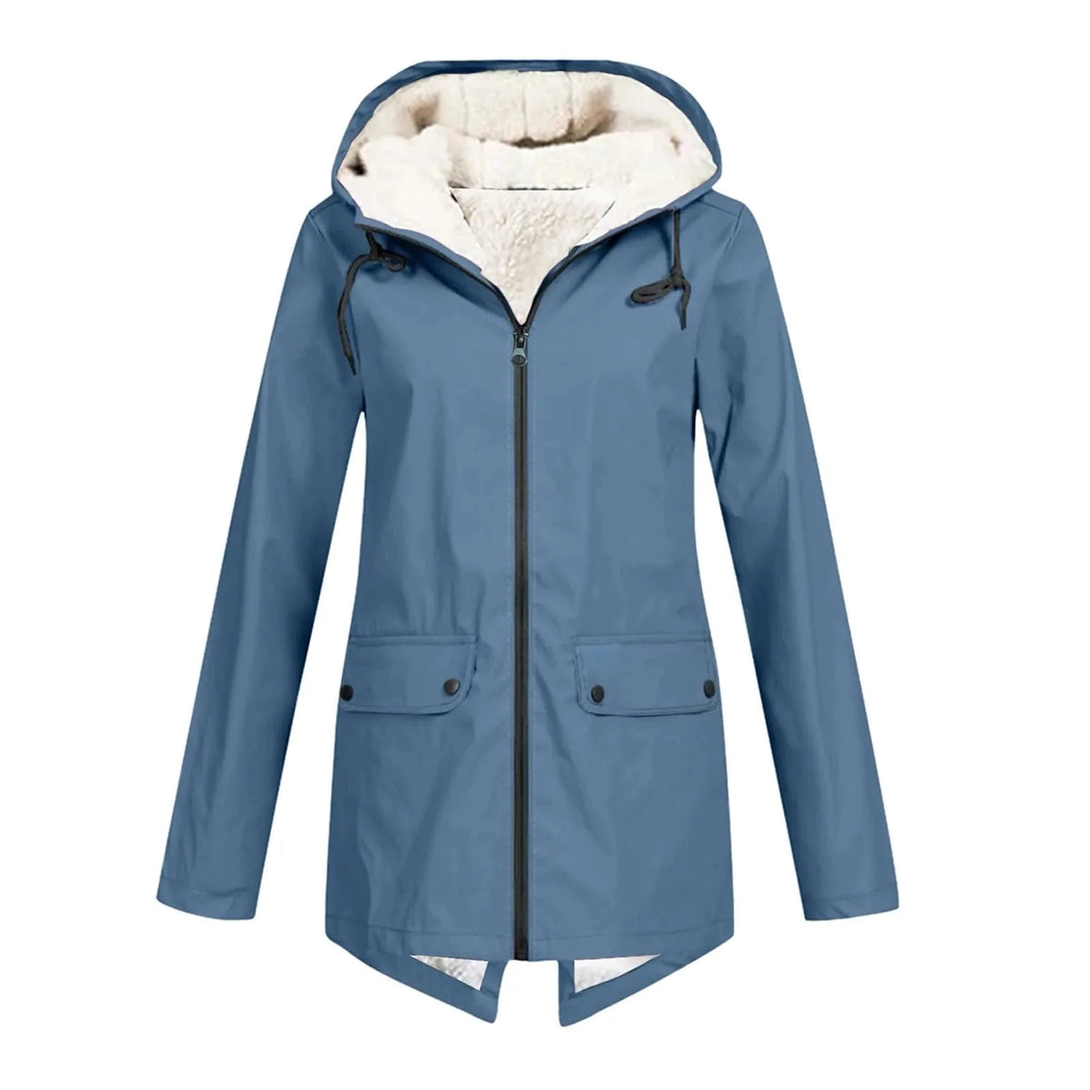 Blue Women's Sherpa Lined Hooded Jacket with Relaxed Fit & Snap Pockets