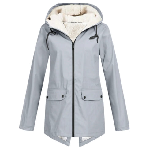 Grey Women's Sherpa Lined Hooded Jacket with Relaxed Fit & Snap Pockets