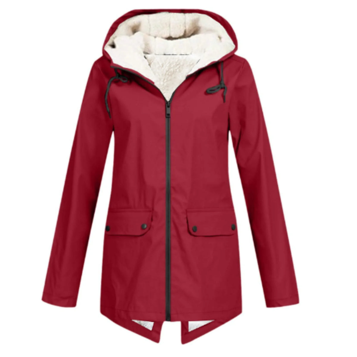 Red Women's Sherpa Lined Hooded Jacket with Relaxed Fit & Snap Pockets