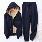 Blue Women's Sherpa Hoodie Set with Zip-Front Jacket & Jogger Pants