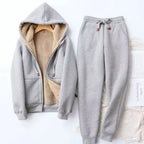 Grey Women's Sherpa Hoodie Set with Zip-Front Jacket & Jogger Pants