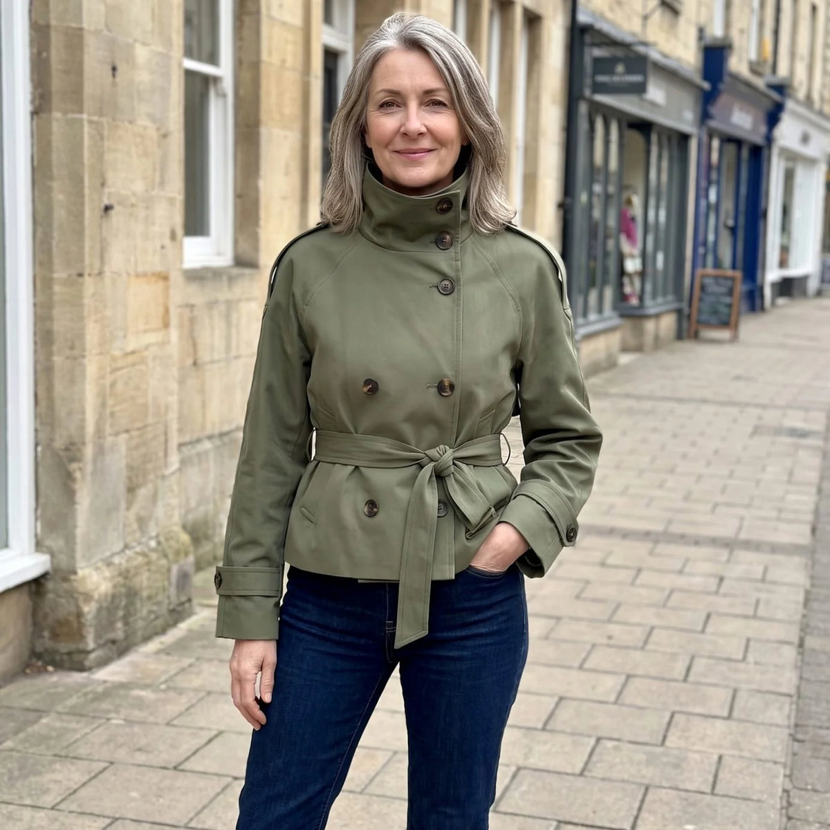 Women's Short Trench Coat with Double-Breasted Buttons & Belted Waist - Outdoor Lifestyle