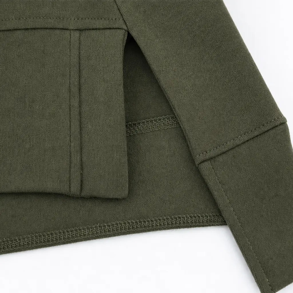 Women's Split-Sleeve Top and Pants Set with Relaxed Fit & Stretchy Knit - Green Cuff Detail