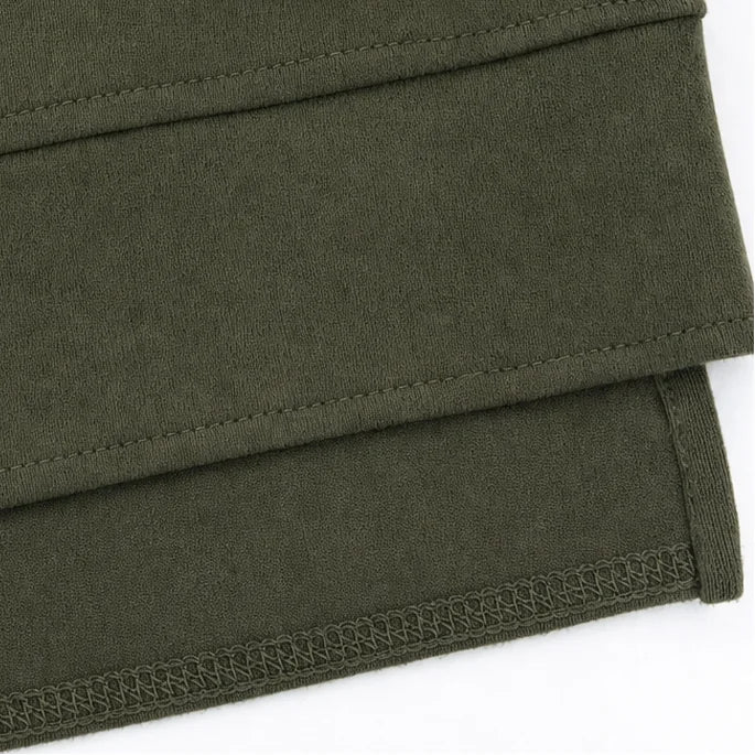 Women's Split-Sleeve Top and Pants Set with Relaxed Fit & Stretchy Knit - Green Hem Detail
