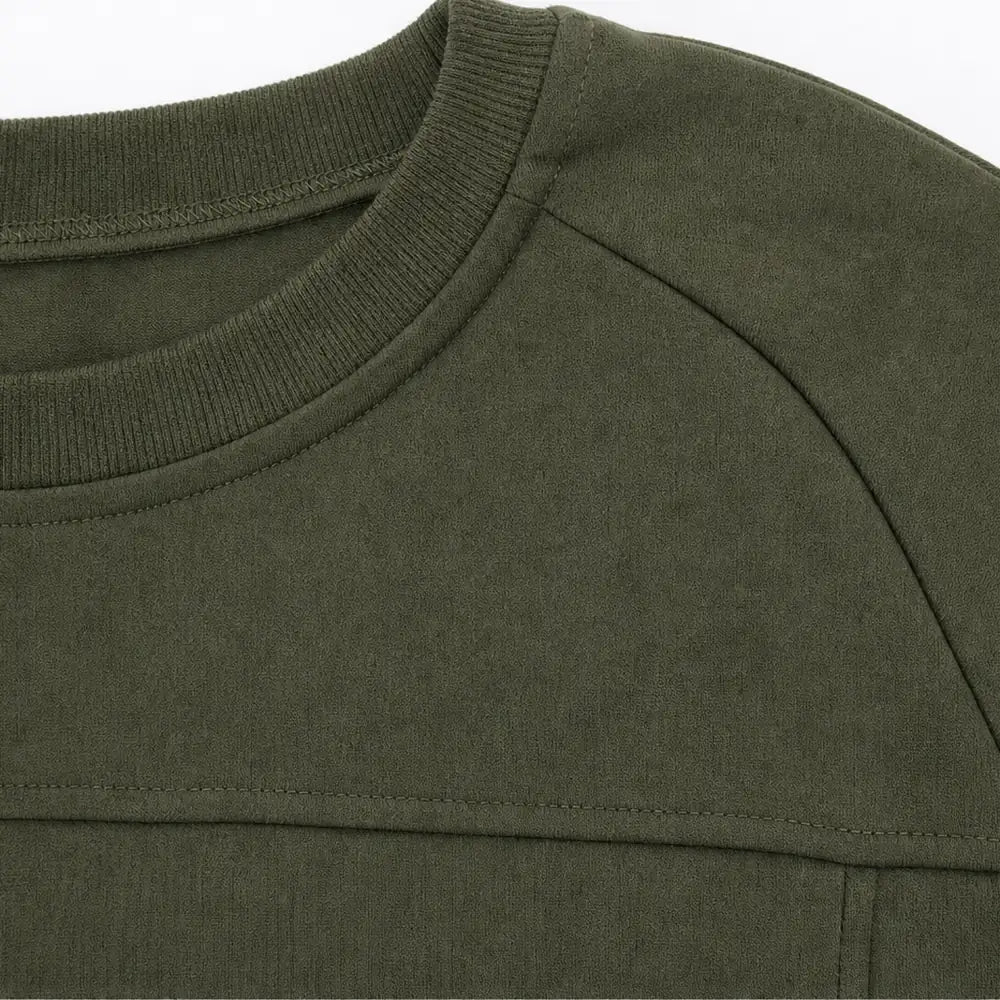 Women's Split-Sleeve Top and Pants Set with Relaxed Fit & Stretchy Knit - Green Neckline Detail