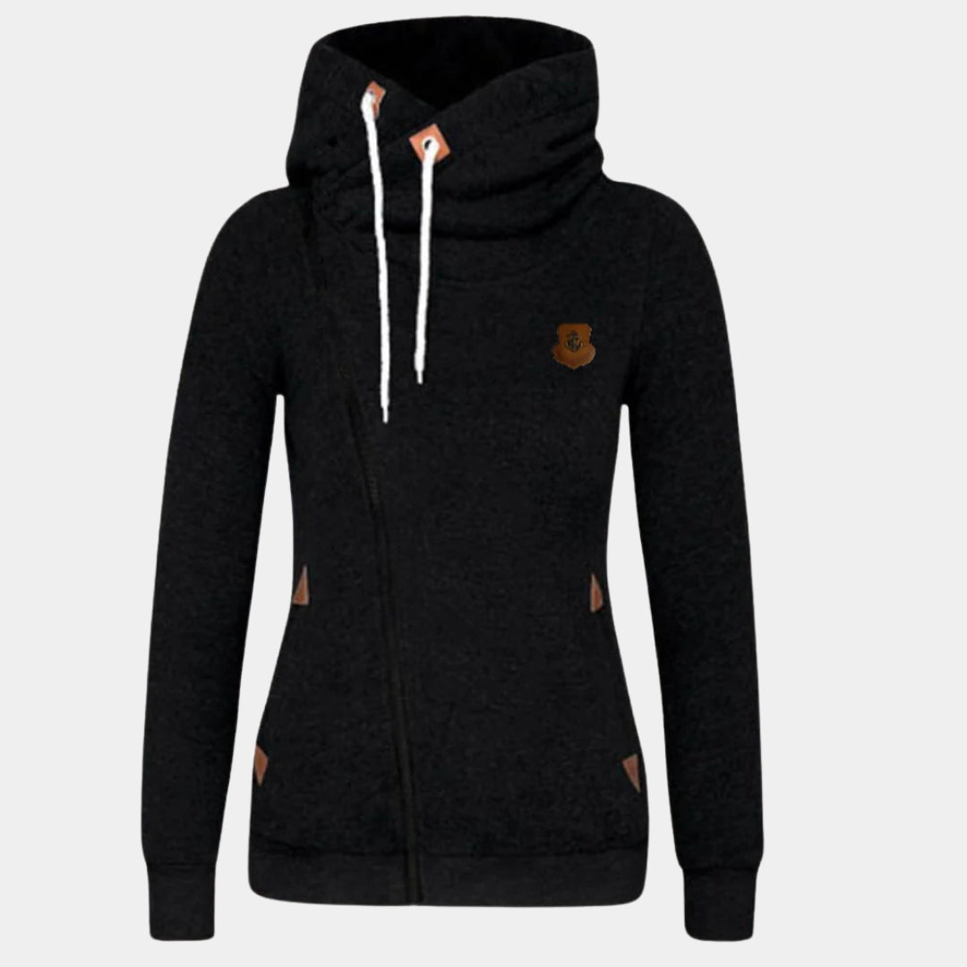 Black Women's Hooded Vest with Asymmetric Zip & Drawstring Hood