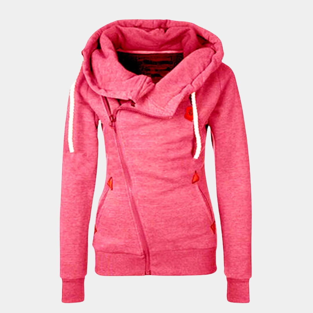 Pink Women's Hooded Vest with Asymmetric Zip & Drawstring Hood